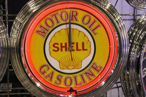 Classic shell gas beer billiards pool garage man cave bar pub sign neon clock