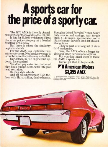 1970 amc amx coupe photo &#034;legitimate two-seater&#034; vintage print ad