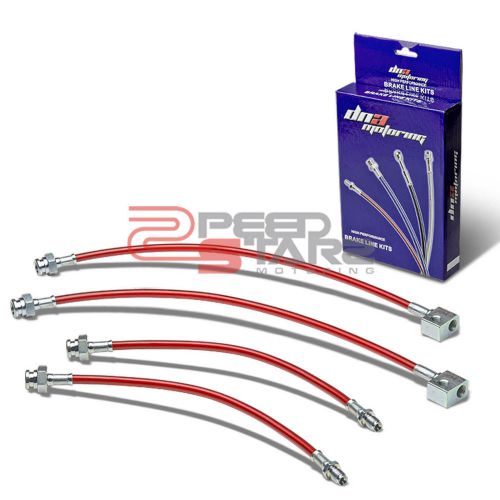 For civic ej/em red pvc coated stainless hose brake lines/cable kit front+rear