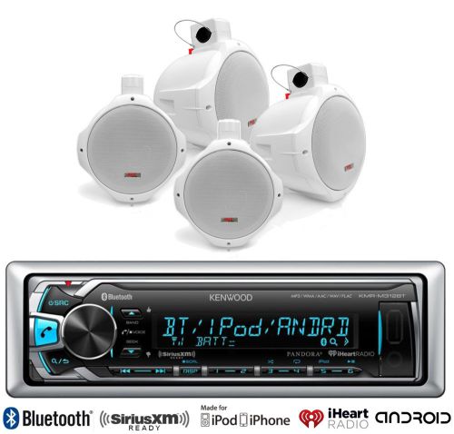 4 white 6.5&#034; marine wakeboard speakers,kenwood bluetooth aux usb marine receiver