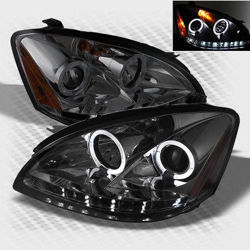 Smoked 02-04 nissan altima twin halo led projector headlights smoke head lights