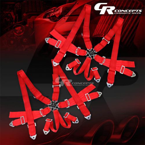 2x 6-point 3&#034; wide red strap harness safety camlock style racing seat belt+bolts