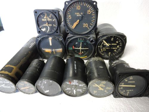 Lot of 12 us military aircraft instruments: vsi, course, oil, fuel, turn, etc.