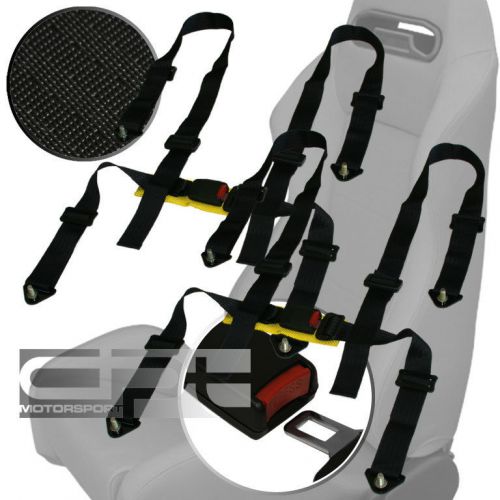 Pair universal 4-pt 2&#034; strap drift racing safety seat belt buckle harness black
