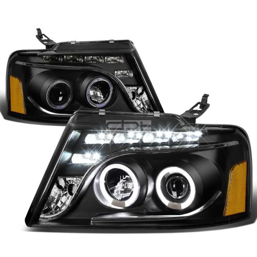 Black dual halo projector headlight+led drl+corner for 04-08 ford f150/mark lt