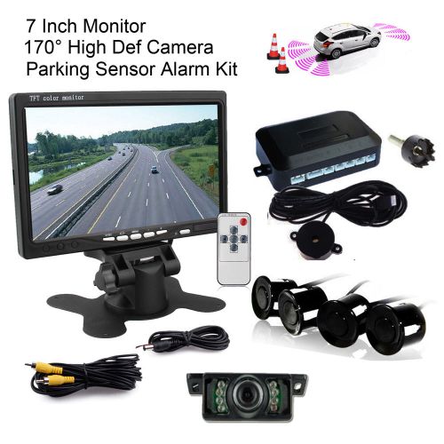 7&#034; tft lcd monitor ir car rearview backup camera 4 parking sensors radar system