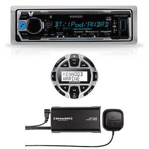 Kenwood marine boat mp3 aux bluetooth radio + digital remote &amp; siriusxm antenna