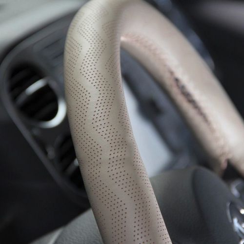 Beige steering wheel diy pvc leather wrap cover dot line style medium 433_03