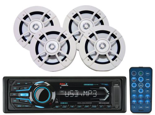 Boss marine mr1308uabk aux bluetooth usb radio, 6.5&#034; white kenwood speaker set