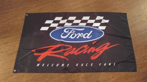 Ford racing flag banner 3x5 black welcome race fans enthusiast nascar garage