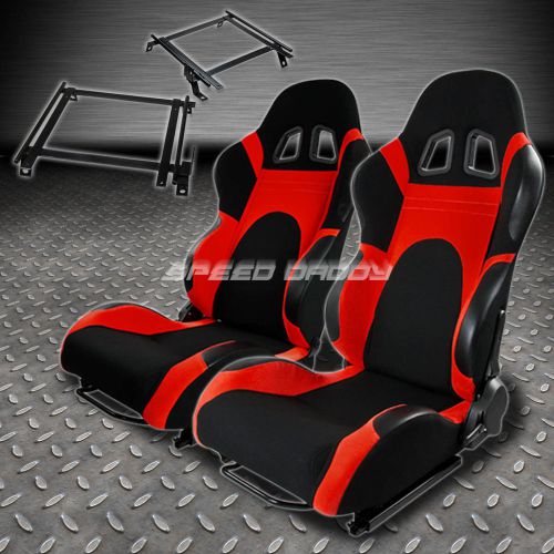 Pair type-6 reclining black red woven racing seat+bracket for 02-06acura rsx dc5