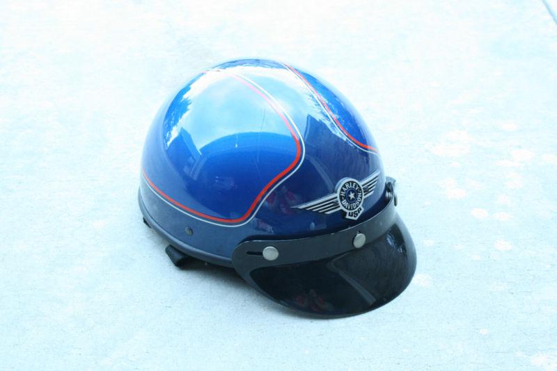 Harley davidson half helmet men's large blue vintage with storage bag nice!!!