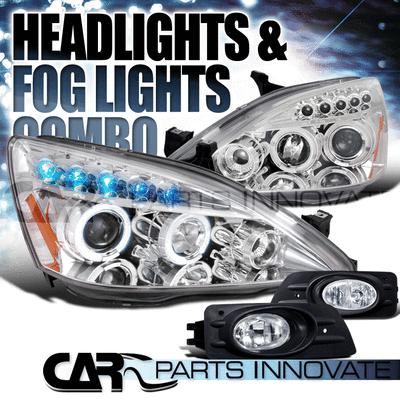 2006-2007 accord 4dr chrome halo led projector headlights+clear fog bumper lamps