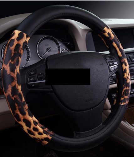 Personalized leopard print steering wheel covers universal fits 95% cars gold