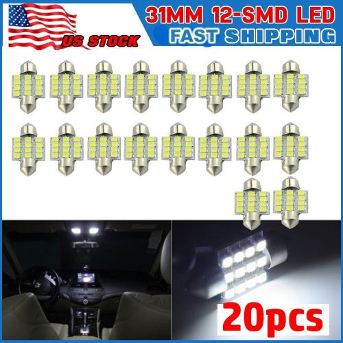 20pcs white 31mm 12smd cob led de3175 bulbs for car interior dome map lights dc