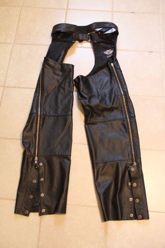 Mens genuine leather harley davidson black motorcycle riding chaps size l