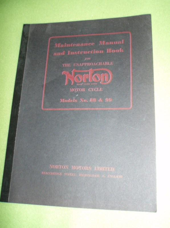 Norton models 88 & 99 500cc motorcycle maintenance instruction owner's manual