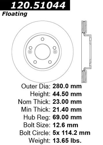 Centric 121.51044 front brake rotor/disc-c-tek standard rotor