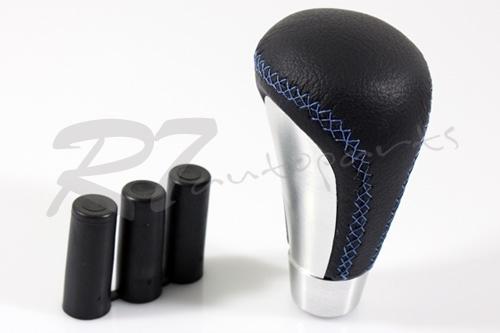 Universal fit jdm silver/blue center leather grip long manual stick shift knob