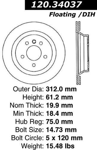 Centric 120.34037 rear brake rotor/disc-premium rotor