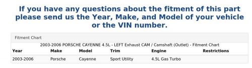 2003-2006 porsche cayenne 4.5l - left exhaust cam / camshaft (outlet)
