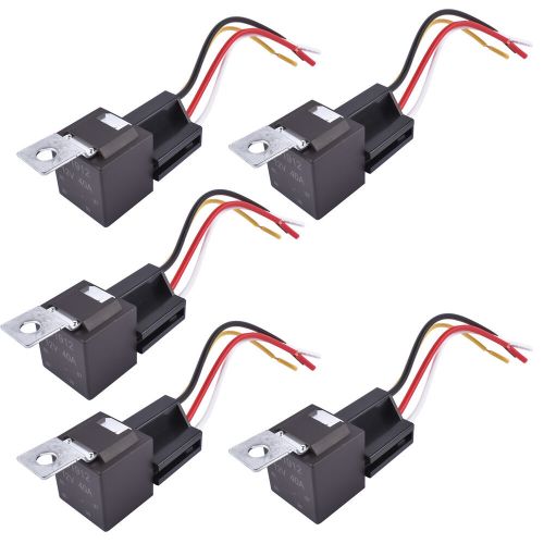 5 piece 4 pin spdt 12v, 40/30 a automotive relay w/ wires &amp; harness socket set