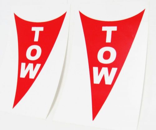 Racing tow decals stickers red on white down triangle approved scca imsa pair