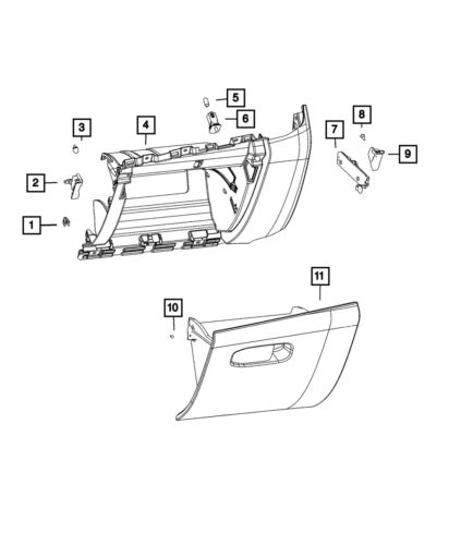 Genuine mopar glove box door latch striker 6zc72dx9ab