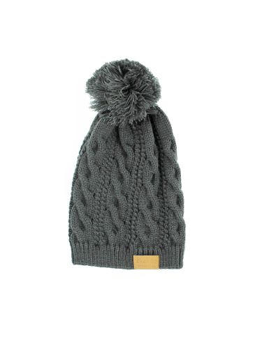 Cable pom pom beanie unisex charcoal thick &amp; warm knit winter hat cap by back 40