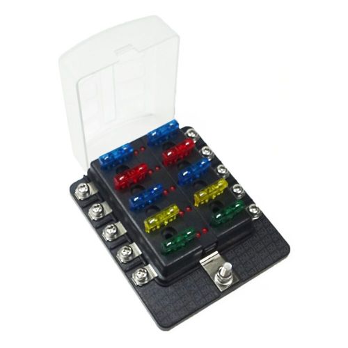 10 way 12v ring fuse box distribution block led indicators marine ski fish boat