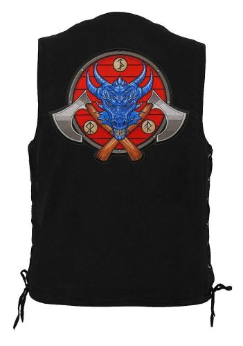 Large viking red with blue dragon and battle axes embroidered biker patch