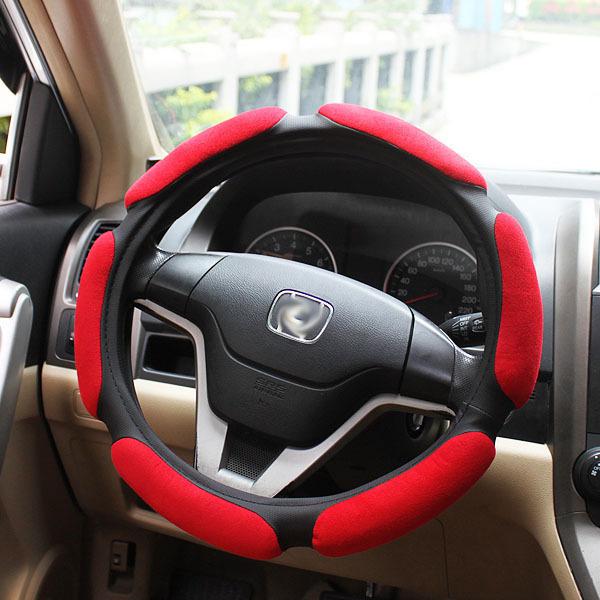 38cm dia steering wheel cover soft pu leather + velvet 3d red