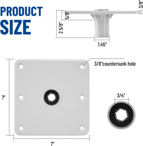 Boat seat base, 7&#034; x 7&#034; boat seat pedestal w/3/4&#034; pin post socket safety install