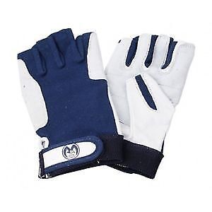 Sailing gloves leather white/blue 5-finger open fingerless xl