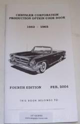 Chrysler corporation production option code book 1962-65