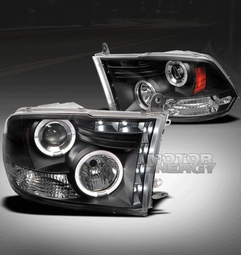 2009-2012 dodge ram pickup truck drl led halo projector headlight lamp black set