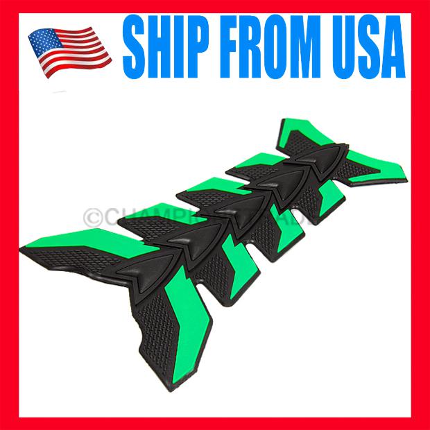 Us green black motorcycle sport fuel gas tank 3d rubber protector pad universal