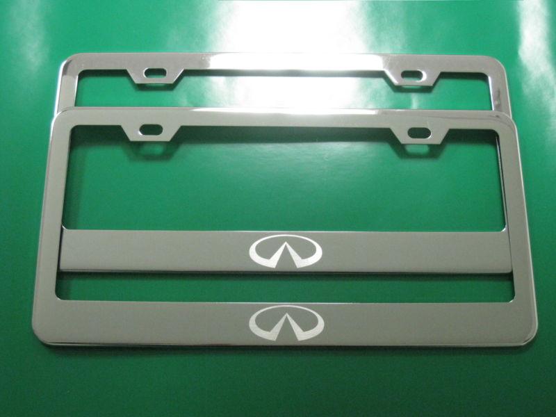 (2) brand new " infiniti logo " chrome metal license plate frame