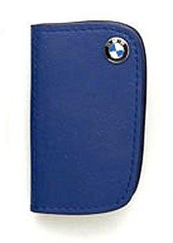 Bmw genuine leather key case fob holder in blue w logo blue stitch with box