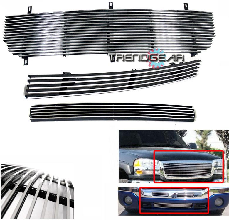 03-06 gmc sierra 1500 2500 3500 upper+air dam+bumper billet grille combo 04 05