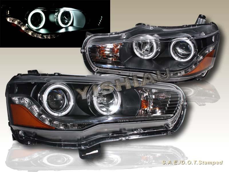 08 09 10 11 mitsubishi lancer ccfl twin halo led projector headlights black