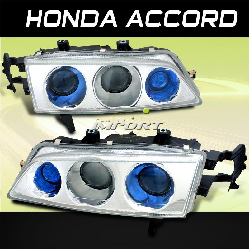 1994-1997 honda accord sedan coupe chrome/blue projector head lights pair