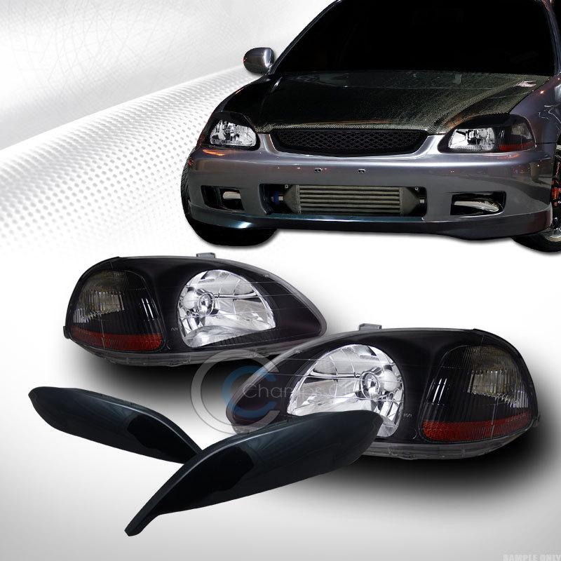 Blk head lights signal lamp amber dy+eyelids eyebrows cover 96-98 honda civic ek