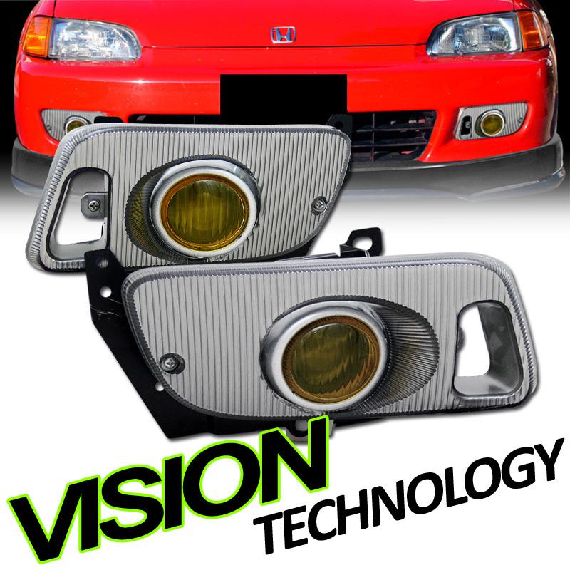 Pair 92-95 civic eg/eh/ej 2dr/3dr jdm yellow lens fog lights lamps+switch+bulbs