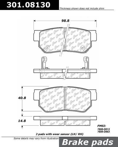 Centric 301.08130 brake pad or shoe, rear-premium ceramic brake pad w/shims