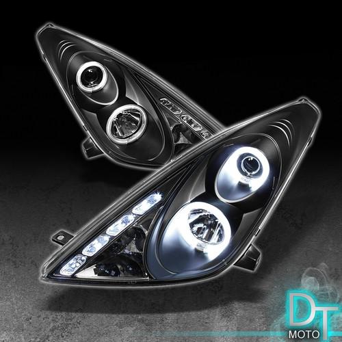 Black 00-05 toyota celica halo projector led headlights lights lamps left+right