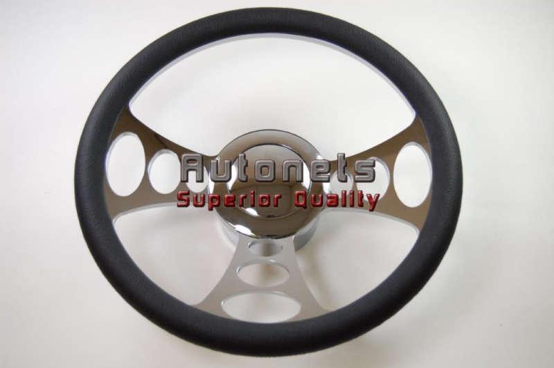 Black leather orbitor camaro impala nova hot rod steering wheel aluminum horn