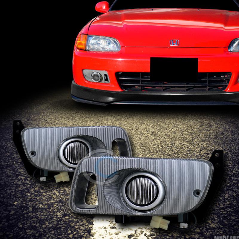 Jdm smoke clear front bumper fog lights lamps w/switch 92-95 honda civic 2d/3d