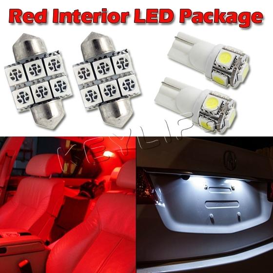 6 red led interior lights package for map t10+ dome 1.25"+ license plate lamp