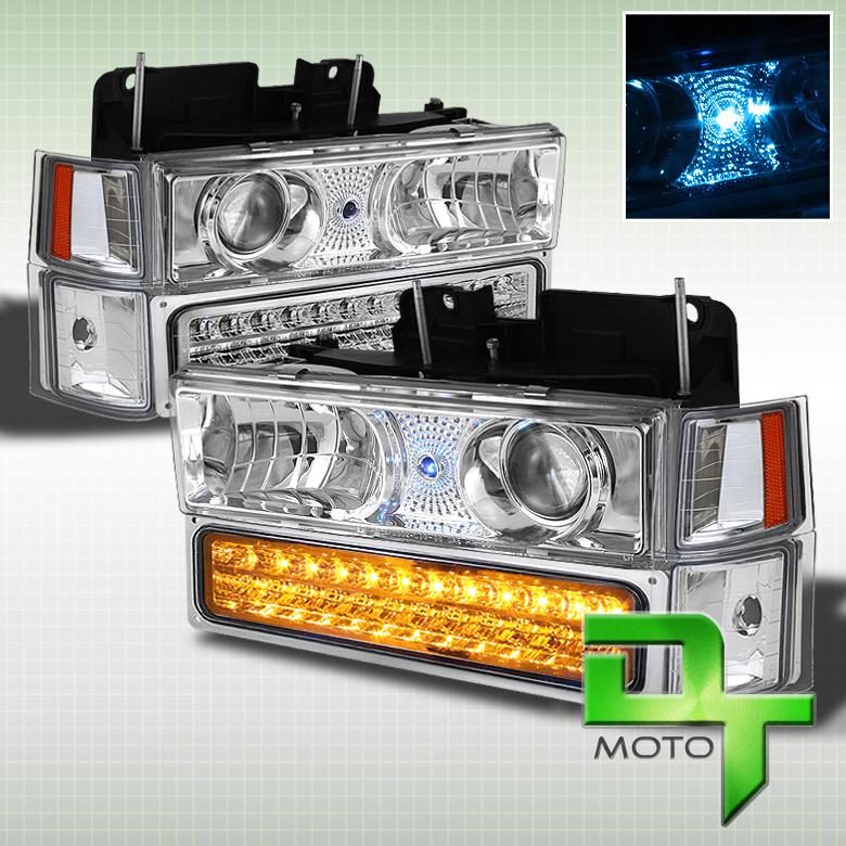 94-99 gmc sierra yukon suburban projector headlights+led bumper+corner lamp set